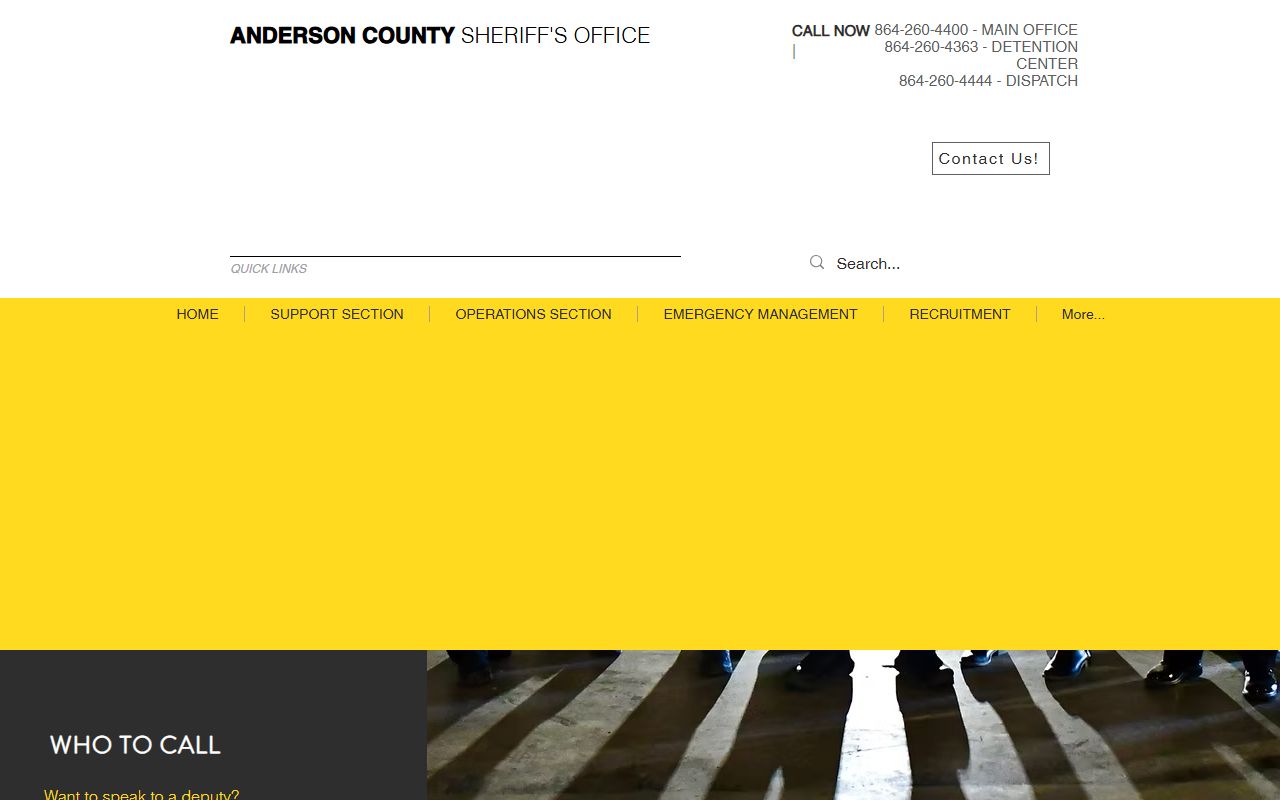 Anderson County inmate records agency directory with ACSO detention and records phone lines