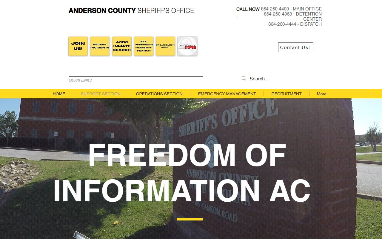 Anderson County booking photo FOIA request page for jail mugshots and records